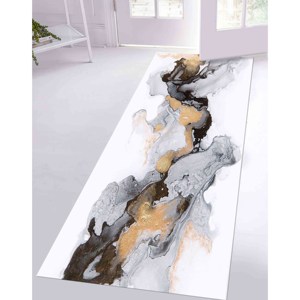 Tapis en marbre gris : Tapis d'appoint contemporain doré scintillant, Tapis imprimé, Tapis en chenille - Product Image 5