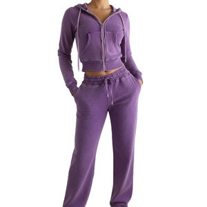 Conjunto Deportivo de Invierno para Mujer, Felpa Lavada al Ácido, con Logotipo Personalizado Bordado, Nuevo, Sudadera con Capucha y Cremallera de Manga Larga, con Cordón para Yoga - Product Image 4