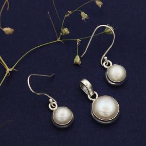 Vente chaude Premium fait à la main femmes 925 bijoux en argent Sterling pierres précieuses naturelles perle fraîche à la mode charme pendentif boucles d'oreilles - Product Image 4