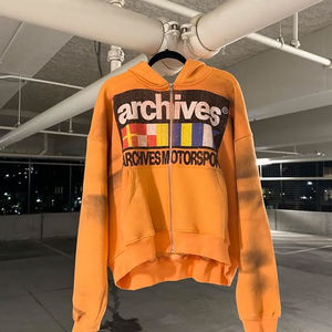 Sweat à capuche unisexe en molleton 100 % coton peigné, coupe courte, avec fermeture éclair, impression numérique effet craquelé, streetwear haut de gamme entièrement personnalisable - Product Image 1