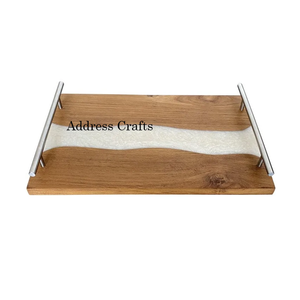 Plateau de service rectangulaire en résine au design professionnel avec poignées métalliques, style vintage, pour petit-déjeuner, thé, café et aliments - Product Image 4