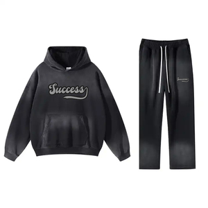 Chándales de lavado ácido de gran tamaño para hombre, colección de invierno, ropa informal de tela pesada con bordado desgastado - Product Image 1