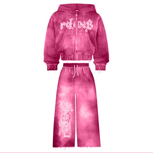 Acid Washed Men Tracksuit Custom Cotton French Terry Flare Sweatpants Hoodie 2 Pcs Set Heavyweights Oversized Sweat Suit - Product Image 1