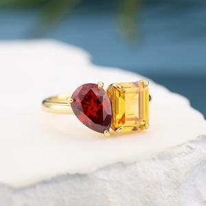 4.5CTW Custom <b>Birthstone</b> Ring Emerald And Pear Cut Gemstone Ring Mother Daughter Family Ring 925 Silver 14K Gold Plated - Product Image 6