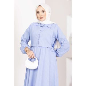 ชุดเดรสลายทางพร้อมเสื้อคลุมสำหรับฤดูใบไม้ผลิ/ฤดูร้อน สีฟ้าอ่อน - Product Image 2