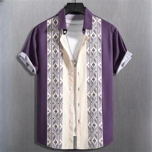 Camisa Casual Transpirable de Manga Corta Holgada de Talla Grande, de Punto, 100% Algodón, con Estampado 3D Personalizado, Estilo Vintage, para Hombre, Verano 2023 - Product Image 4