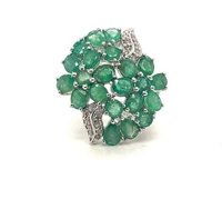 Grande bague florale multicolore en argent sterling. 925 avec diamant rubis saphir émeraude pour mariages et fêtes
