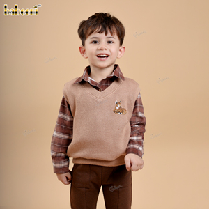 Chaleco de Punto para Bebés, Invierno, Bordado a Mano con Motivo de Ciervo, Casual, 100% Lana, Certificado OEKO-TEX, Grueso, Ignífugo, de Secado Rápido - Product Image 2
