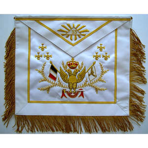 Artisanat de broderie de régalia maçonnique : Tablier de maître maçon avec collier de bijoux, marteau, truelle, équerre, broderie au point de croix - Product Image 2