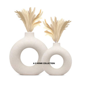 Top vente aluminium métal forme ronde blanc fini deux différences taille fleur Vase élégant mariage centres de table - Product Image 1