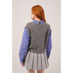 Suéter Gris de Punto para Mujer con Detalle en Mangas y Cuello, Producto al por Mayor - Product Image 1