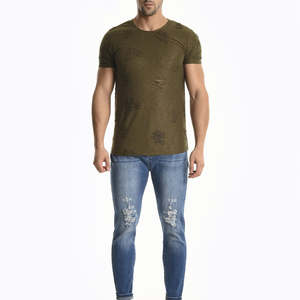 Nueva moda de manga corta de cuello redondo para hombre, camiseta desgastada, camiseta de lavado ácido de algodón para hombre más vendida - Product Image 2