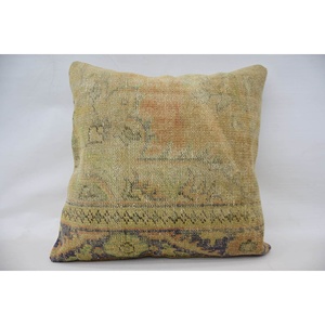 28x28 pouces Artistique Vintage Motif Laine Kantha Patchwork Oreiller Beige Tissé Techniques - Product Image 4