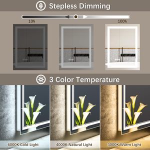 Espejo de baño LED con retroiluminación delantera y trasera, iluminación regulable, Memoria antivaho iluminada, ajustable para salones de hoteles - Product Image 3