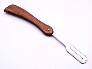 Rasoir droit de barbier avec lame en acier inoxydable interchangeable et manche en bois naturel, rasoir pour le visage - Product Image 3