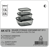 Ensemble de 3 contenants carrés hermétiques en plastique PP sans BPA, multifonctionnels, modernes, pour épices, avec couvercles, 900 ml, 1,5 L, 2,5 L