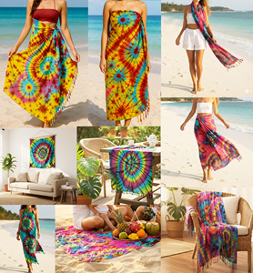 Boho Colorful Tie Dye Sarong <b>Wrap</b> Soft Rayon Beach Cover up Scarf Skirt <b>Shawl</b> Breathable Casual Festival Yoga Summer Beach Wear - Product Image 1