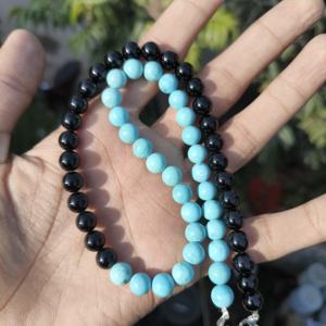 Collar llamativo de cuentas de plata de ley con ónix y turquesa, cuentas de piedras preciosas de 8 mm, joyería natural, cristal curativo, regalo de boda, estilo bohemio - Product Image 1
