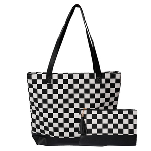 Sac fourre-tout en toile à carreaux personnalisé avec logo pour femmes, sac à main décontracté, sac à bandoulière à carreaux pour le shopping et les voyages - Product Image 3