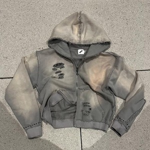 2025 Offre Spéciale surdimensionné recadrée poids lourd en détresse vierge sweat à capuche zippé personnalisé de haute qualité 450 500 Gsm lavage à l'acide à capuche hommes - Product Image 3