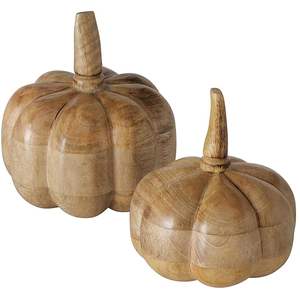 Nouveau centre de table de citrouille en bois design avec des bords lisses et des tons simples, idéal pour une étagère à thème naturel ou un décor de salle à manger - Product Image 3