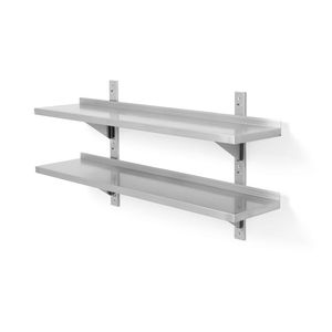 HENDI 1200x300x(H)600mm Adjustable Double-Walled <b>Wall</b> <b>Shelves</b> with 2 Brackets - Product Image 1