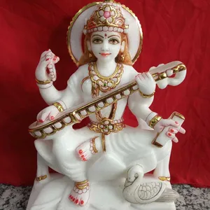 Witte Makrana Marmer Godin Saraswati Standbeeld Natuursteen Snijwerk Wit Sarasvati Maa Beeld Van Marmer Best Voor Decoraties