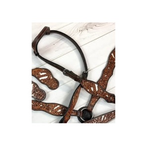 Cabezada de Cuero Marrón Premium Resistente y de Venta Caliente, Collarín y Pechera con Diseño Floral Grabado a Mano para Equitación - Product Image 2