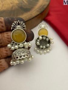Brass Oxidised Jhumkas Earrings for Women Ethnic Contemporary Design Lightweight <b>Skin</b> Friendly Festive Wedding Daily Wear - Product Image 4