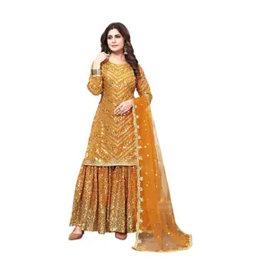Indian & Pakistan Clothing Gharara Designs Punjabi Girl Sexy Beautiful Salwar Suit Neck Designs Sarara Woman Dress Wholesale