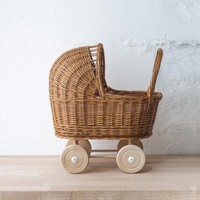 Panier à roulettes en rotin pour enfants panier en rotin écologique bébé poupée poussette faite à la main au Vietnam