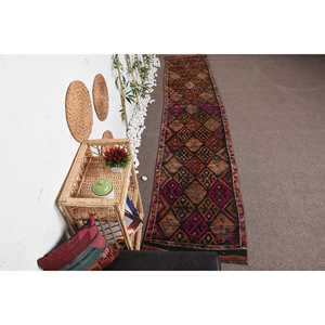 2.5x12.7 ft Rug, Vintage Turkish Rug, <b>Red</b> Ombr <b>Wool</b> Rug - Product Image 1