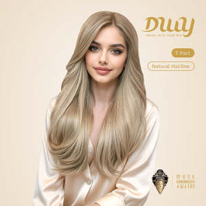 Xavia-DWY Glueless Synthetic <b>Wig</b> Transparent Lace Front Long Blonde Wavy with Middle Part - Product Image 2