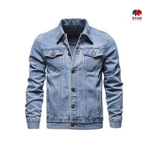 Chaqueta Vaquera para Hombre, Desgastada, Rota, de Color Sólido, Chaqueta de Mezclilla, Abrigo de Moda con Múltiples Bolsillos - Product Image 1