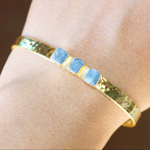 <b>Blue</b> <b>Sapphire</b> Raw Bangle, 18k Gold Electroplated <b>Bracelet</b>, February Birthstone Cuff <b>Bracelet</b> - Product Image 1