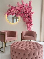 Fauteuil de salon DECORS ALL modèle 9871 en velours rose avec structure dorée, design contemporain pour poste de barbier