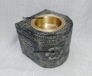Handcrafted Hexagonal Pierced Brass Tealight Holder Moroccan Style Cutwork <b>Candle</b> Stand with Gold Inner Cup Ethnic Home Decor - Product Image 2