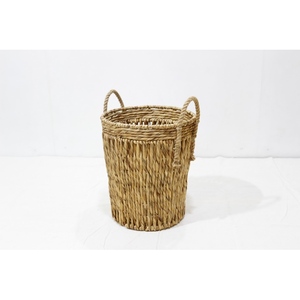 Panier de rangement rond rustique Artex Dong Thap en jacinthe d'eau, tressé à la main, écologique, avec poignées - Product Image 4