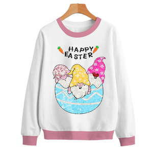 Nouvelle Arrivée 2026 – Sweat-shirt Femme Oversize Respirant en Coton Premium de Haute Qualité, Brodé de Paillettes de Pâques, Bicolore - Product Image 3