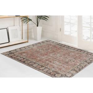 Red and <b>Black</b> Floral Printed Rug, Muted Antique Turkish Office <b>Door</b> <b>Mat</b>,Luxury Velvet Rug - Product Image 2