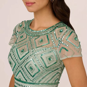 Elegante patrón floral A-Line vestido de noche con lentejuelas con cuentas y cuentas vestido de baile largo en tela de tul con mangas para fiesta - Product Image 1