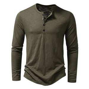 Camiseta deportiva de manga larga ajustada de algodón para hombre, camisetas de gimnasio con cuello en V liso con cierre de botón - Product Image 4