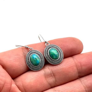Pendientes clásicos joyería para mujer plata estilo bohemio joyería 925 plata esterlina turquesa piedras preciosas pendientes hechos a mano regalo - Product Image 1