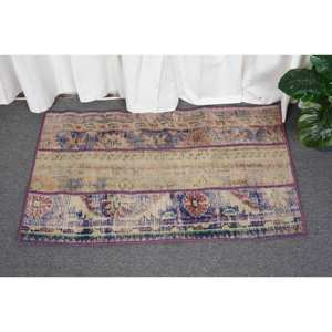 Alfombra de lana azul y beige de 1,8x3 pies vintage clásica turca área grande rectángulo pasillo patrón abstracto con respaldo de látex para habitaciones - Product Image 1