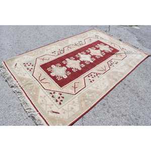 Turkish Rug, Large 5.4x8.5 ft Vintage Rug, <b>Red</b> Ombr <b>Wool</b> Rug - Product Image 1