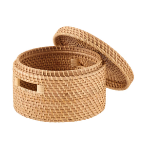 Contenedores Redondos de Ratán Natural Hechos a Mano para Almacenamiento con Tapa, Contenedor de Almacenamiento Ecológico por Artesanos Vietnamitas - Product Image 3