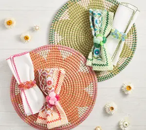 Natural Seagrass <b>Placemats</b> with Floral and Geometric Motifs Round Woven <b>Table</b> Mats Eco Friendly Rustic <b>Dining</b> <b>Table</b> Decor - Product Image 2