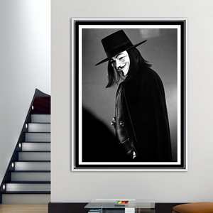 V For Vendetta Famous Quote Wall Art Canvas Home Decor Print,White <b>Framed</b> - Product Image 1