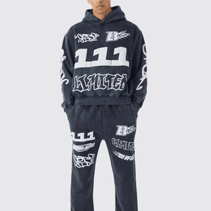 Ensemble survêtement streetwear imprimé délavé personnalisé, pantalon de survêtement et sweat-shirt, pantalon de survêtement ample délavé au soleil - Product Image 3