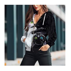 Offre Spéciale femmes 100% coton polaire à capuche surdimensionné fermeture éclair complète à manches longues couleur unie pull sweat imprimé - Product Image 3